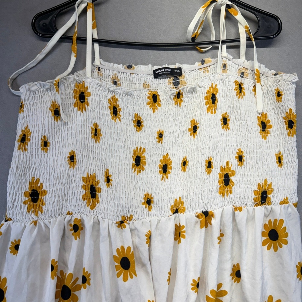Smocked Sunflower Floral Maxi Dress Sheer Maxi Boho Picnic Romantic Size XXL - Picture 2 of 6